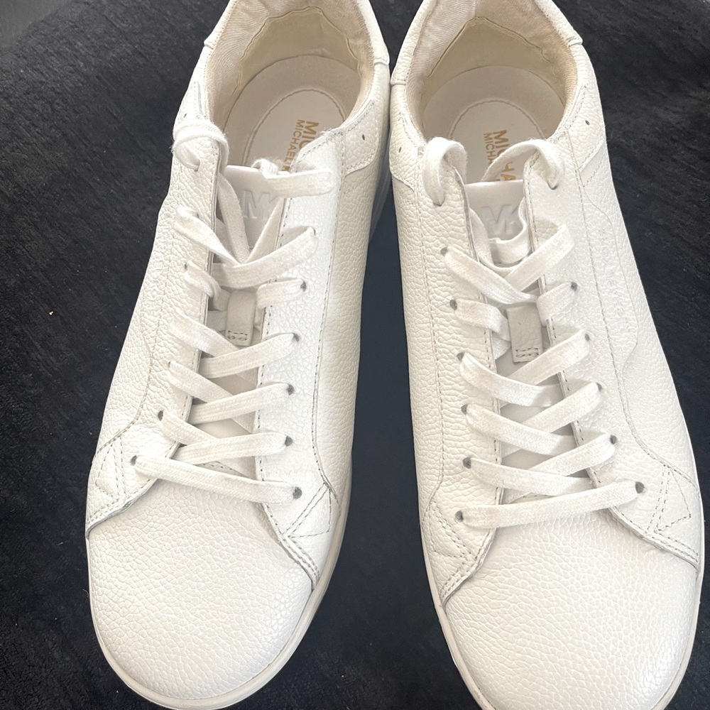 Michael Kors White Leather Lace Up Sneakers